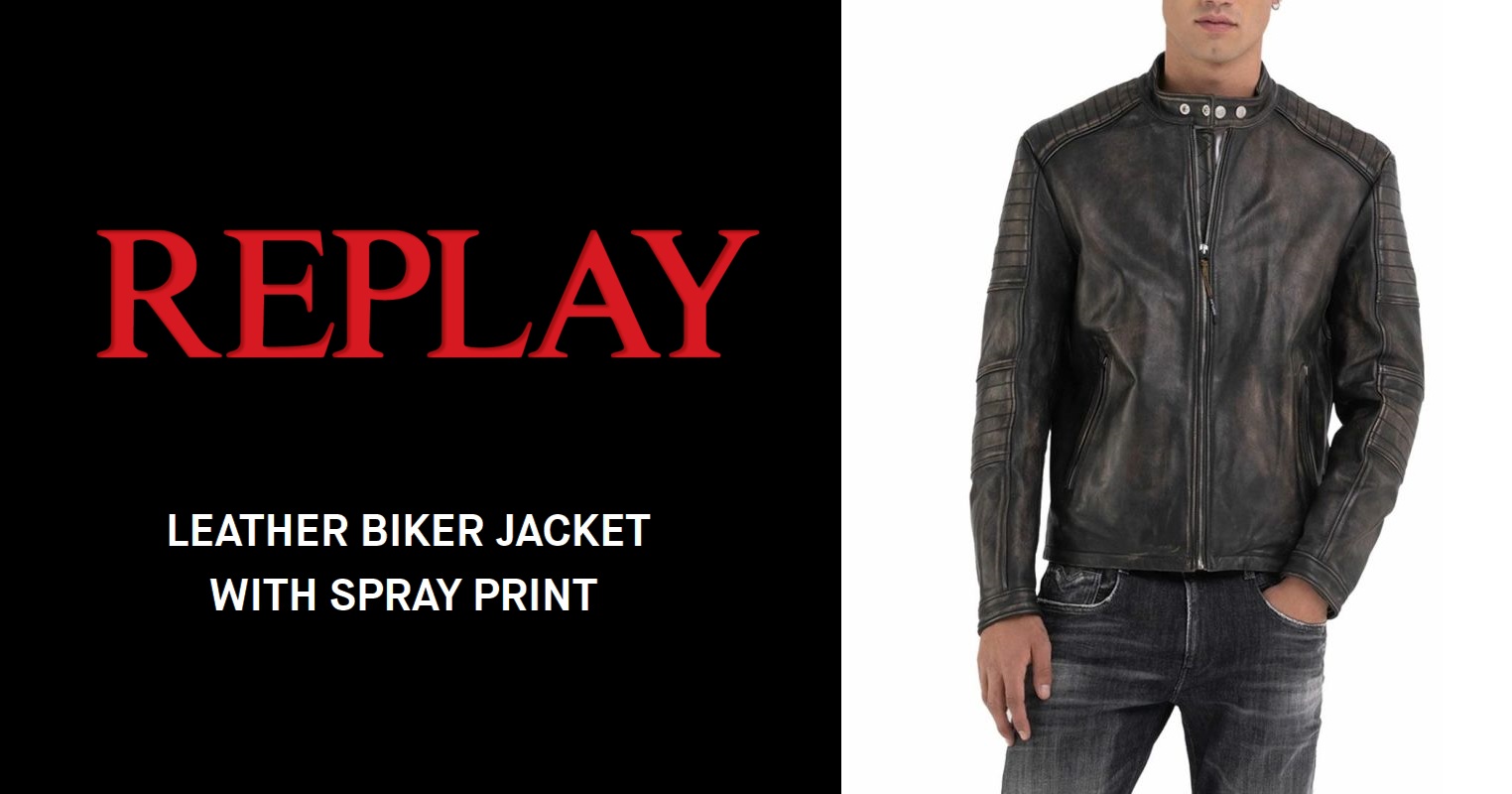 REPLAY | LEATHER BIKER JACKET WITH SPRAY PRINT が入荷してきました。